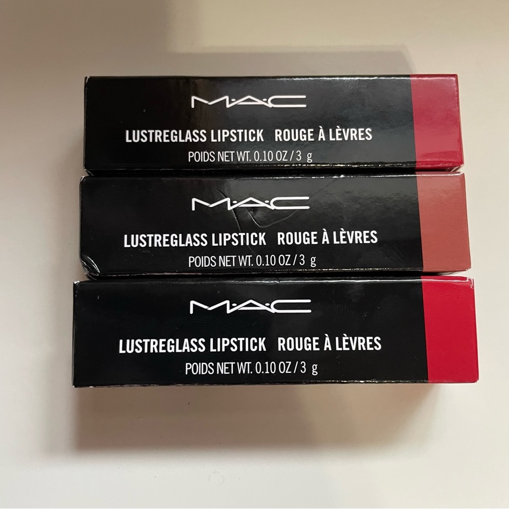 3 different shades of MAC Cosmetic Lipsticks Lustreglass